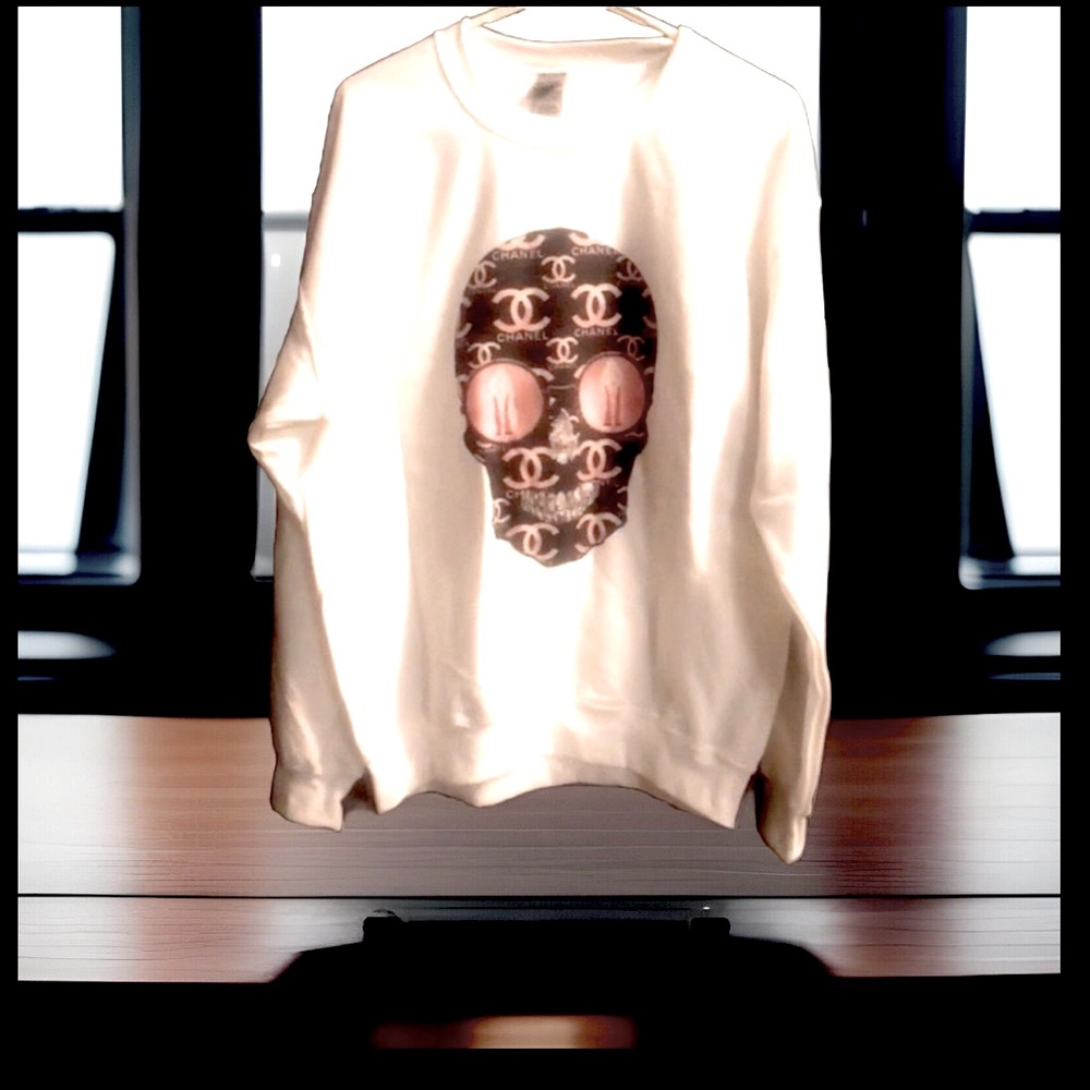 Pullover Pink Coco Sugar Skull W/Diamond 👀 & Legs 👃 🦷 Long Sleeve Sweatshirt